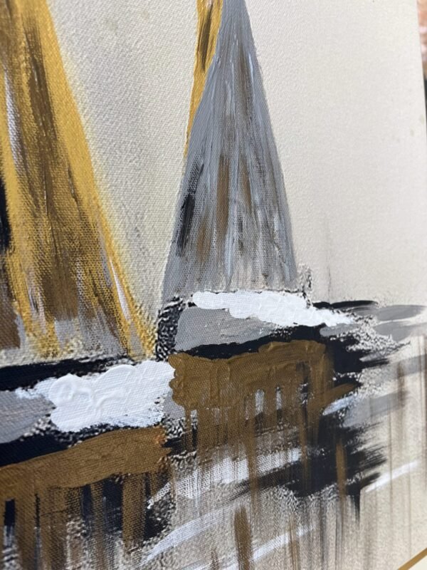 64x90cm Gold Çerçeveli Dokulu Soyut Yelkenliler Dekoratif Tablo - ART7002