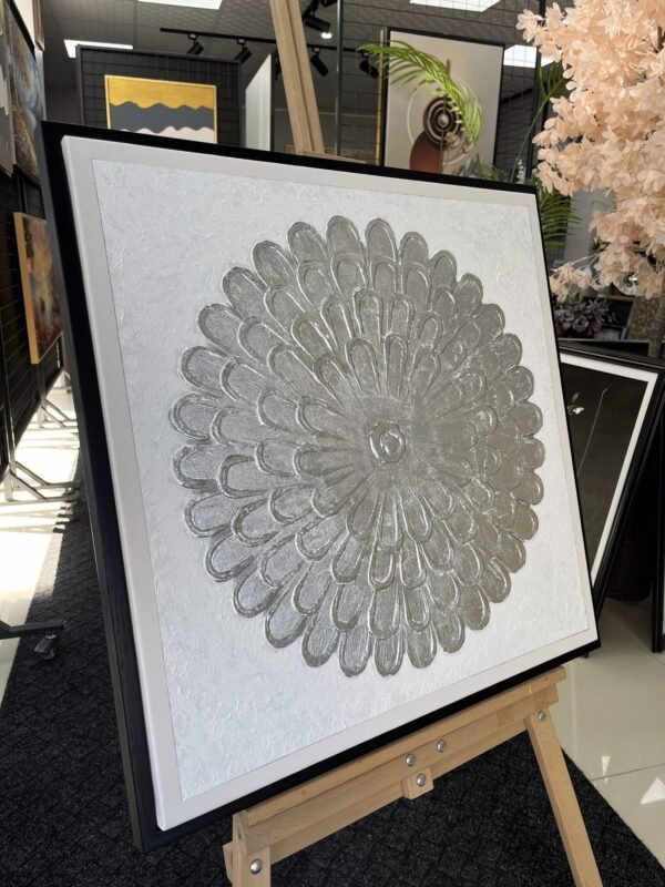 70x70cm Siyah Çerçeveli Dokulu Soyut Papatya Dekoratif Tablo - ART7004