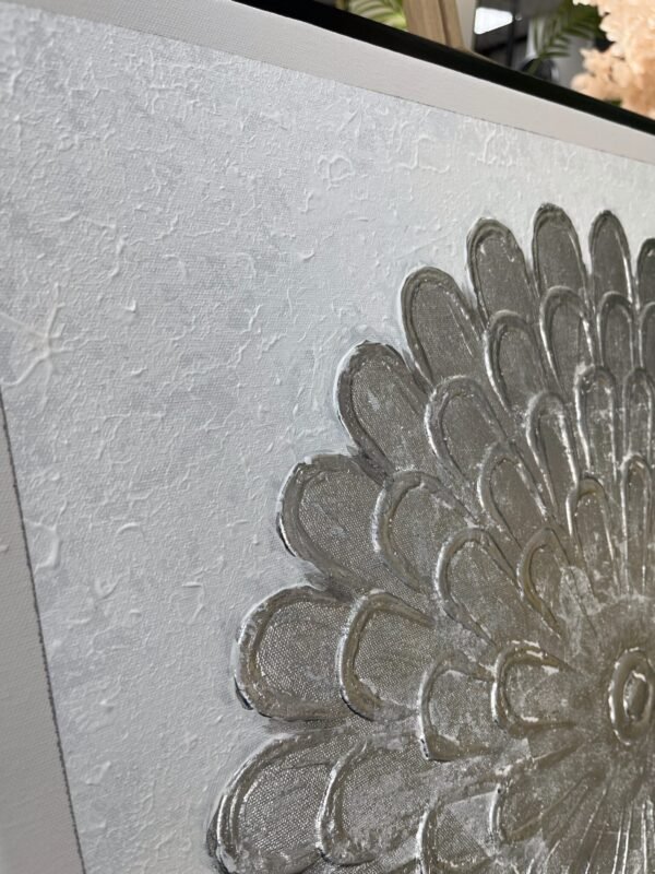 70x70cm Siyah Çerçeveli Dokulu Soyut Papatya Dekoratif Tablo - ART7004