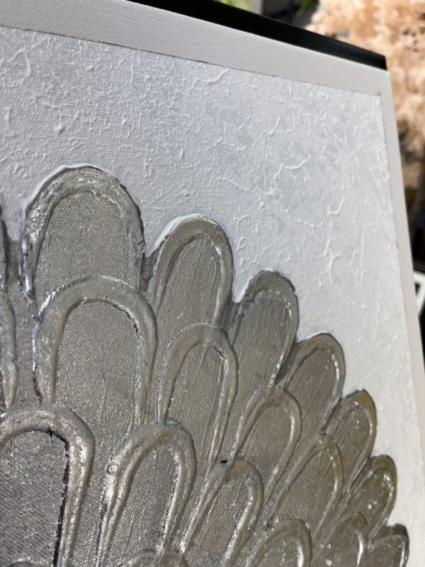 70x70cm Siyah Çerçeveli Dokulu Soyut Papatya Dekoratif Tablo - ART7004