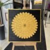 70x70cm Eskitme Gold Çerçeveli Dokulu Soyut Papatya Dekoratif Tablo - ART7005