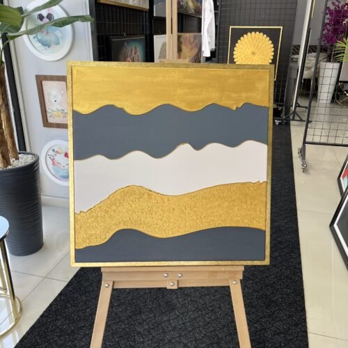 70x70cm Eskitme Gold Çerçeveli Soyut Dokulu Dekoratif  Tablo - ART7006