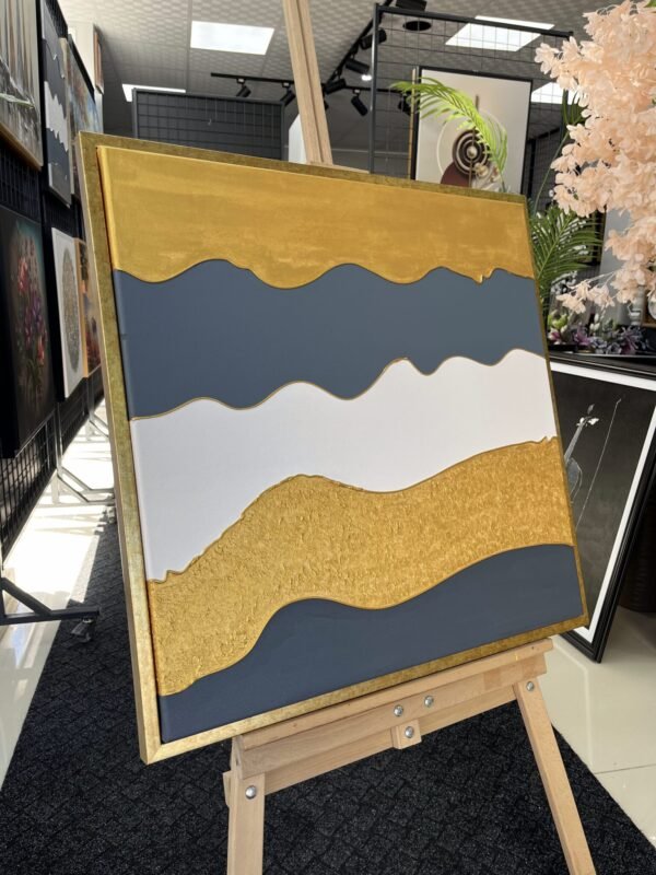 70x70cm Eskitme Gold Çerçeveli Soyut Dokulu Dekoratif  Tablo - ART7006