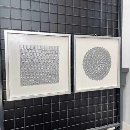 46x46cm 2'li Set Gümüş Çerçeveli Dokulu Soyut Dekoratif Tablo - ART7007