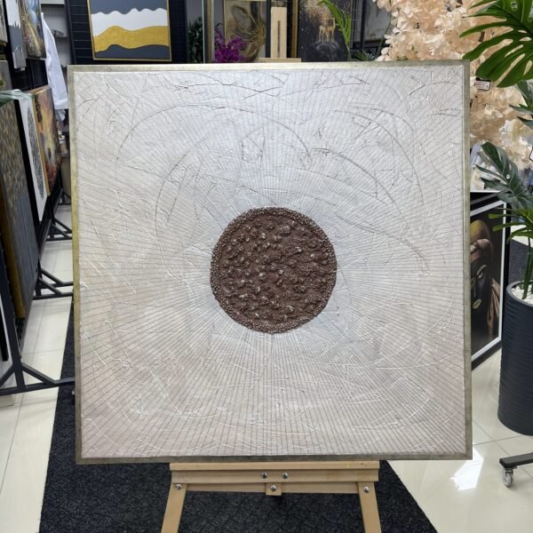95x95cm Eskitme Gümüş Çerçeveli Dokulu El Yapımı Dekoratif Tablo - ART7008