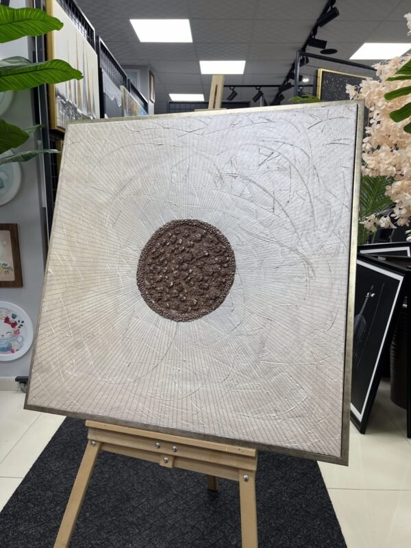 95x95cm Eskitme Gümüş Çerçeveli Dokulu El Yapımı Dekoratif Tablo - ART7008