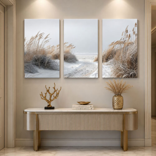 Sakin Kıyı Kanvas Duvar Tablosu - 3'lü Canvas Tablo Seti - VOOV4362