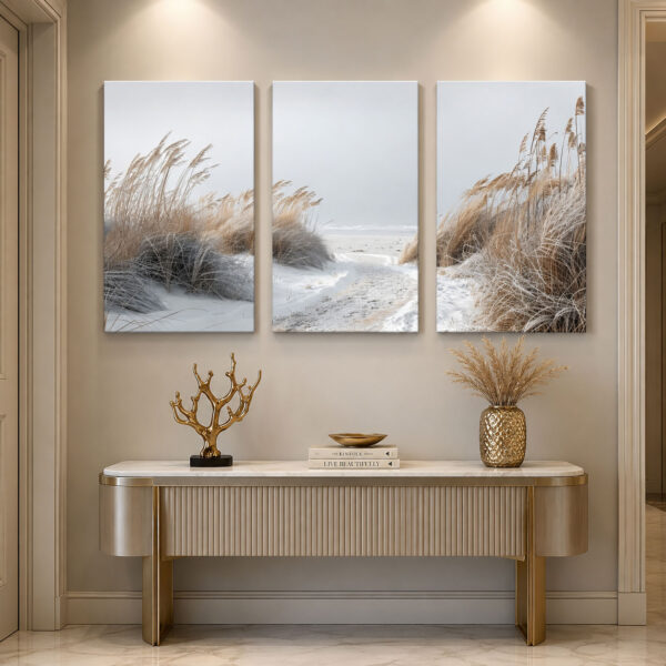 Sakin Kıyı Kanvas Duvar Tablosu - 3'lü Canvas Tablo Seti - VOOV4362