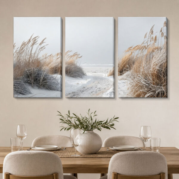 Sakin Kıyı Kanvas Duvar Tablosu - 3'lü Canvas Tablo Seti - VOOV4362