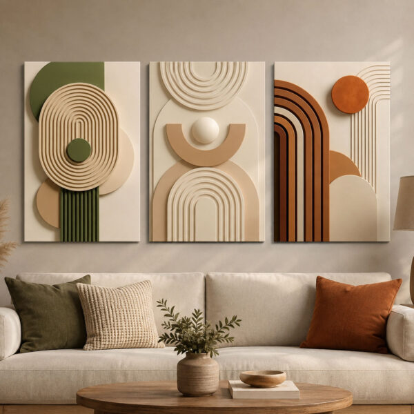 Terra Ritim Kanvas Duvar Tablosu - 3'lü Canvas Tablo Seti - VOOV4364