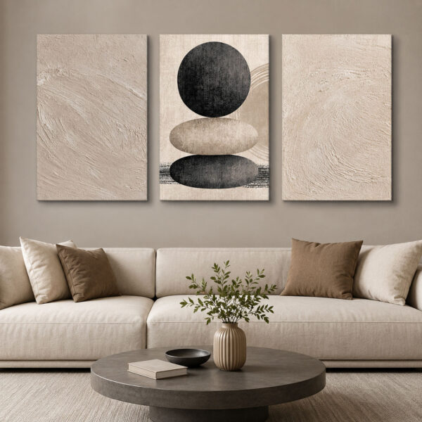 Doğal Denge Kanvas Duvar Tablosu - 3'lü Canvas Tablo Seti - VOOV4365