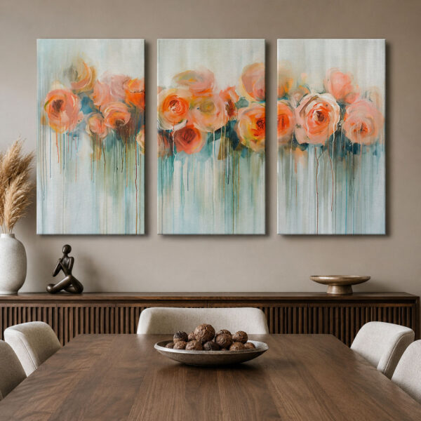 Pastel Çiçek Senfonisi Kanvas Duvar Tablosu - 3'lü Canvas Tablo Seti - VOOV4366