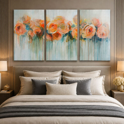 Pastel Çiçek Senfonisi Kanvas Duvar Tablosu - 3'lü Canvas Tablo Seti - VOOV4366