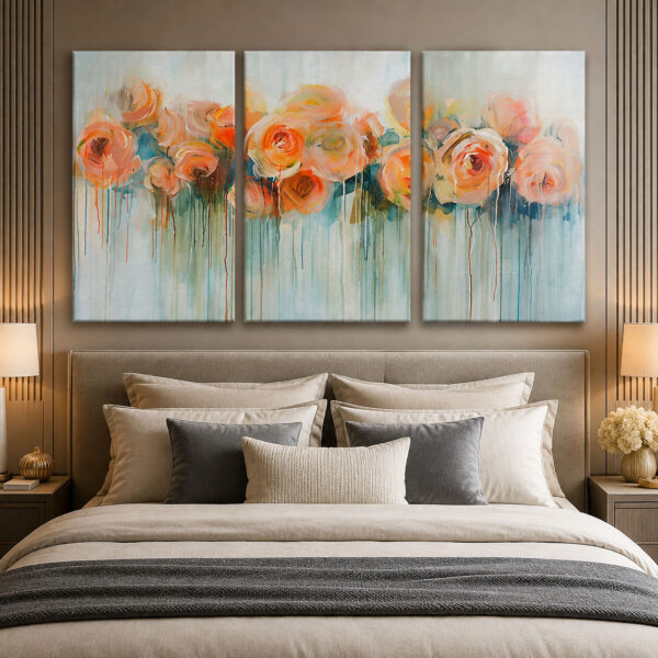 Pastel Çiçek Senfonisi Kanvas Duvar Tablosu - 3'lü Canvas Tablo Seti - VOOV4366