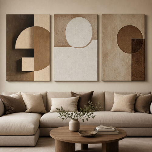 Geometri Formlar Kanvas Duvar Tablosu - 3'lü Canvas Tablo Seti - VOOV4368