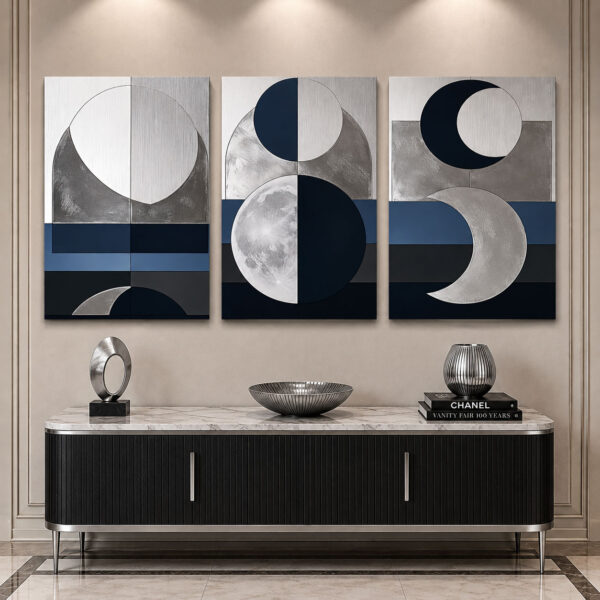 Silver Eclipse Kanvas Duvar Tablosu - 3'lü Canvas Tablo Seti - VOOV4371