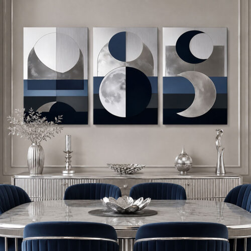 Silver Eclipse Kanvas Duvar Tablosu - 3'lü Canvas Tablo Seti - VOOV4371