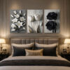 Monochrome Garden Kanvas Duvar Tablosu - 3'lü Canvas Tablo Seti - VOOV4376