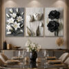 Monochrome Garden Kanvas Duvar Tablosu - 3'lü Canvas Tablo Seti - VOOV4376