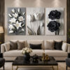 Monochrome Garden Kanvas Duvar Tablosu - 3'lü Canvas Tablo Seti - VOOV4376