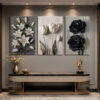 Monochrome Garden Kanvas Duvar Tablosu - 3'lü Canvas Tablo Seti - VOOV4376