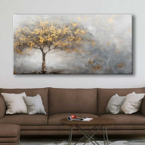 Soyut Gold Ağaç Dekoratif Kanvas Tablo - VOOV3108