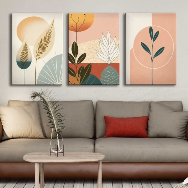 Soyut Çiçekler Modern Kanvas Tablo - 3'lü Canvas Tablo Seti - VOOV4361