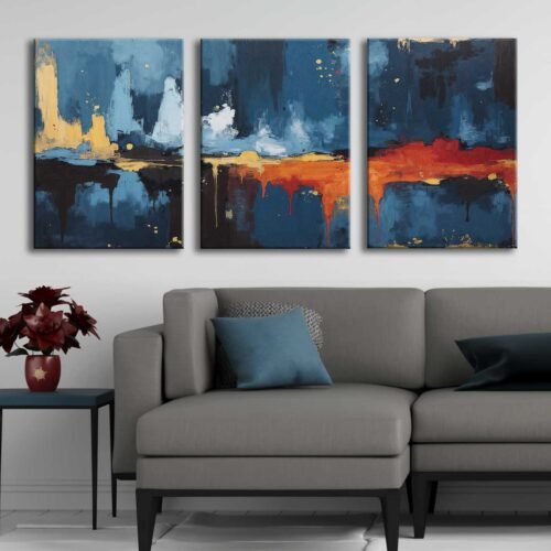 Soyut Modern Kanvas Tablo - 3'lü Canvas Tablo Seti - VOOV4367