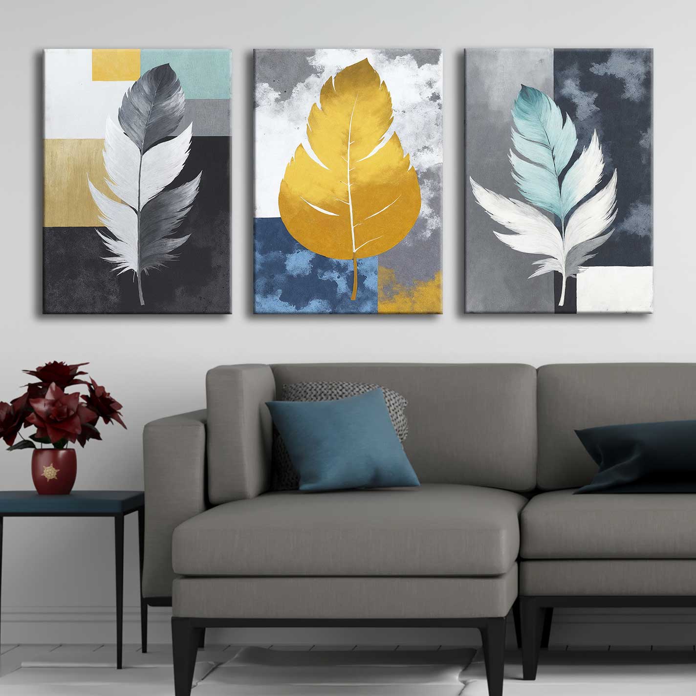 Soyut Modern Çiçekler Kanvas Tablo – 3’lü Canvas Tablo Seti – VOOV4368