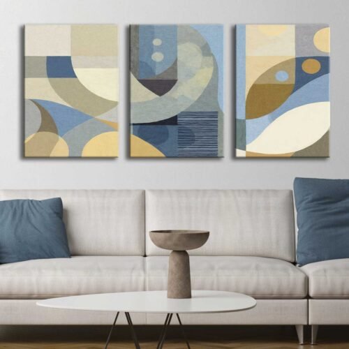 Soyut Modern Şekiller Kanvas Tablo - 3'lü Canvas Tablo Seti - VOOV4372