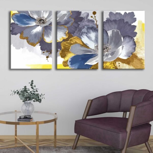 Soyut Çiçekler Kanvas Tablo - 3'lü Canvas Tablo Seti - VOOV4375