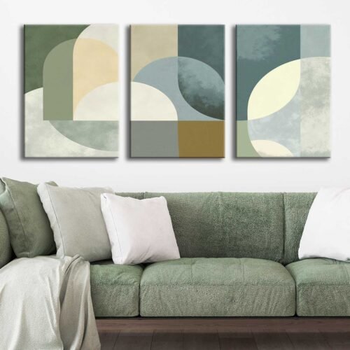 Soyut Modern Şekiller Kanvas Tablo - 3'lü Canvas Tablo Seti - VOOV4376