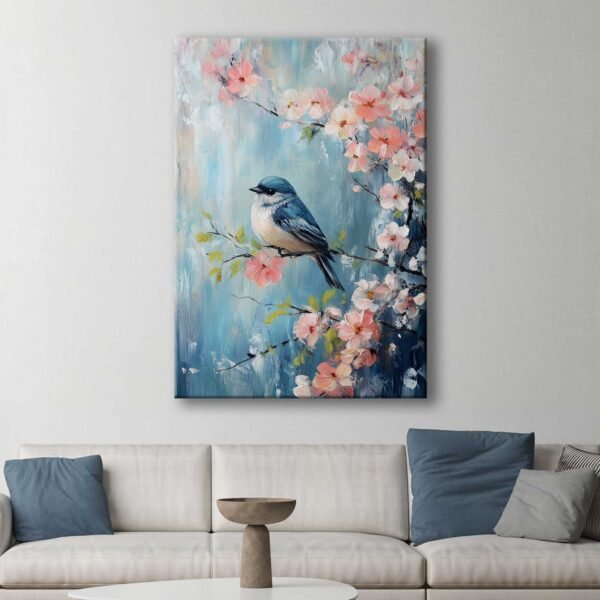 Çiçekler ve Kuş Dekoratif Kanvas Tablo - VOOV3117