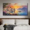 Sahil Kasabasında Muhteşem Gün Batımı Manzarası Dekoratif Kanvas Tablo - VOOV3123