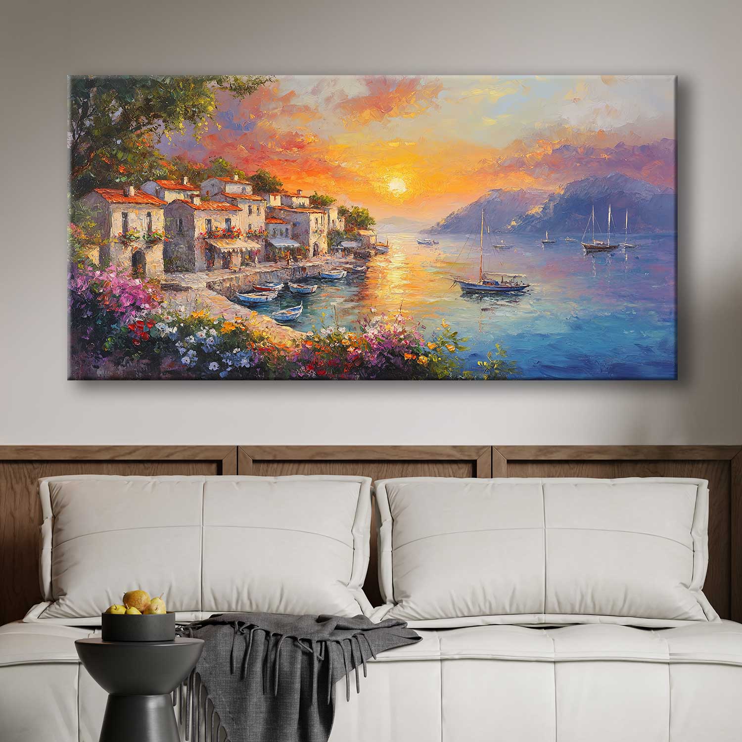Sahil Kasabasında Muhteşem Gün Batımı Manzarası Dekoratif Kanvas Tablo – VOOV3123