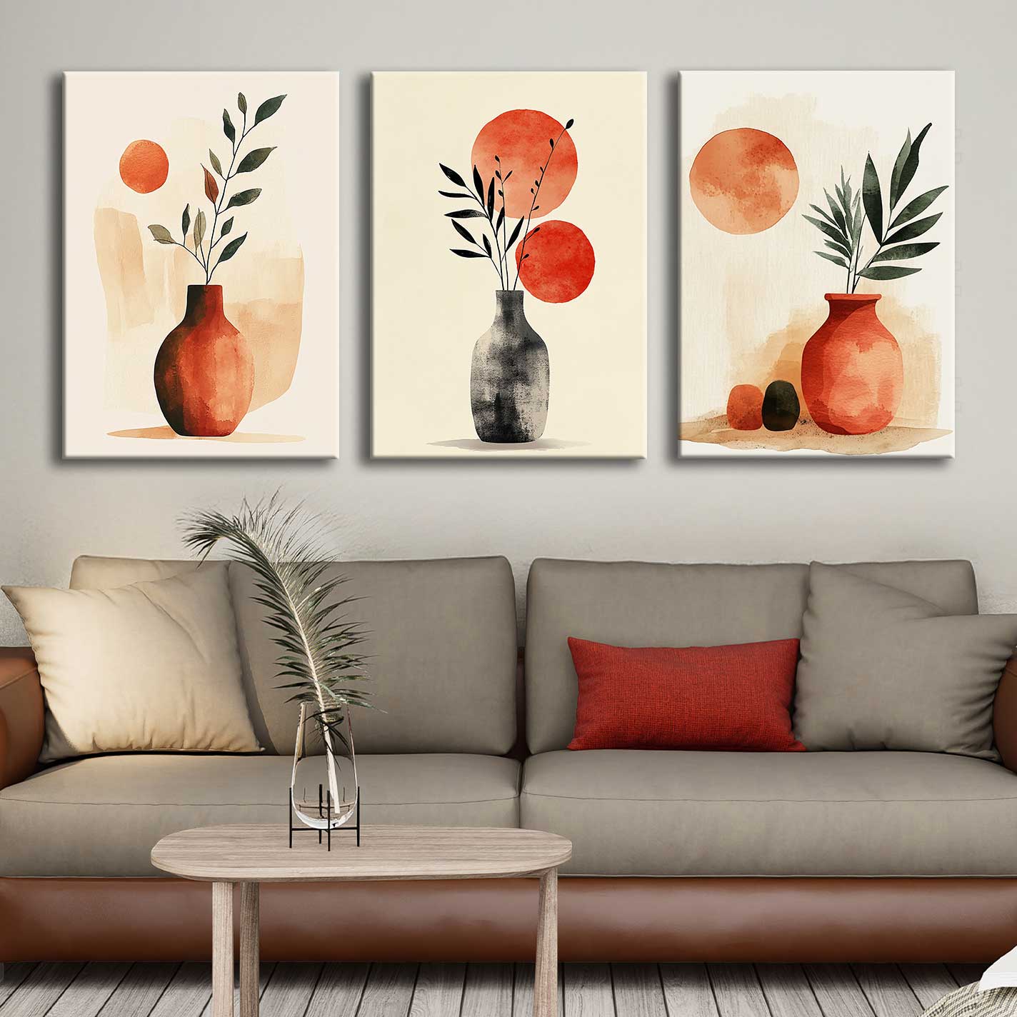 Modern Soyut Vazolar Kanvas Tablo – 3’lü Canvas Tablo Seti – VOOV4378