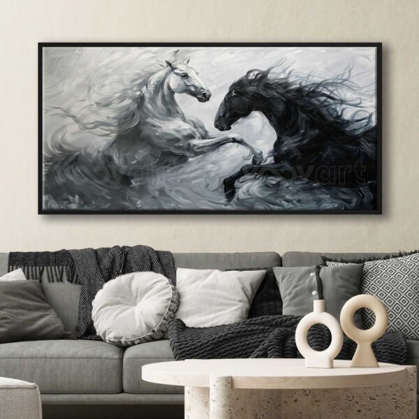 70x140cm Siyah Çerçeveli Muhteşem Atlar Dekoratif Kanvas Tablo - ART1271