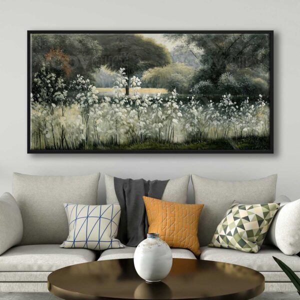 70x140cm Siyah Çerçeveli Orman Manzarası Dekoratif Kanvas Tablo - ART1273