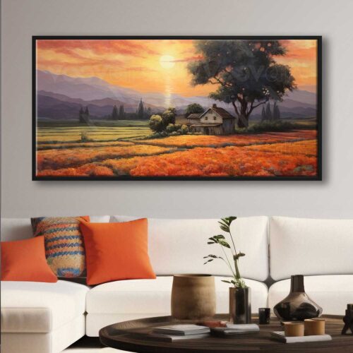 70x140cm Siyah Çerçeveli Huzur Bahçesi Manzarası Dekoratif Kanvas Tablo - ART1276