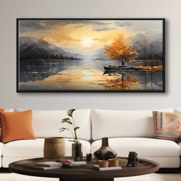 70x140cm Siyah Çerçeveli Nostalji Gün Batımı Dekoratif Kanvas Tablo - ART1283