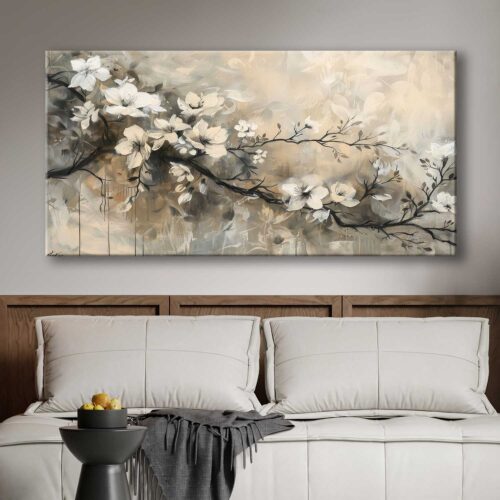 Ağaç Dalında Yaz Çiçekleri Dekoratif Kanvas Tablo - VOOV3126