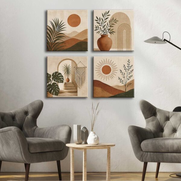 35x35 Bohem Modern Dekoratif Kanvas Tablo - 4'lü Canvas Tablo Seti - VOOV7003