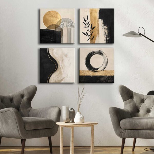 35x35 Soyut Modern Dekoratif Kanvas Tablo - 4'lü Canvas Tablo Seti - VOOV7005
