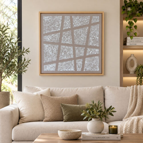 Naturel Çerçeveli 70x70cm Kabartma Dokulu Soyut Dekoratif Kanvas Tablo - ART8004