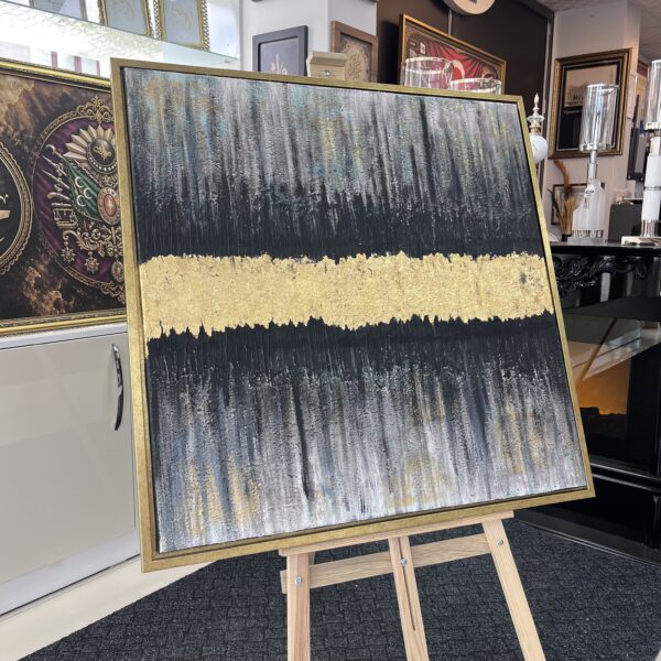 95x95 Eskitme Gold Çerçeveli Özel Dokulu Soyut Dekoratif Kanvas Tablo - ART8001