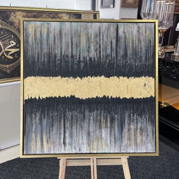 95x95 Eskitme Gold Çerçeveli Özel Dokulu Soyut Dekoratif Kanvas Tablo - ART8001