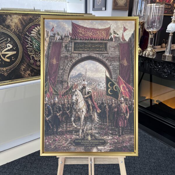 70x100 Eskitme Gold Çerçeveli Fatih Sultan Mehmed İstanbul Fethi Dekoratif Kanvas Tablo - ART8003