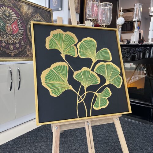 66x66 Ahşap Gold Çerçeveli Özel Dokulu Soyut Çiçekler Dekoratif Kanvas Tablo - ART8005