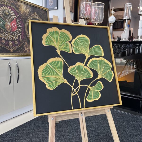66x66 Ahşap Gold Çerçeveli Özel Dokulu Soyut Çiçekler Dekoratif Kanvas Tablo - ART8005