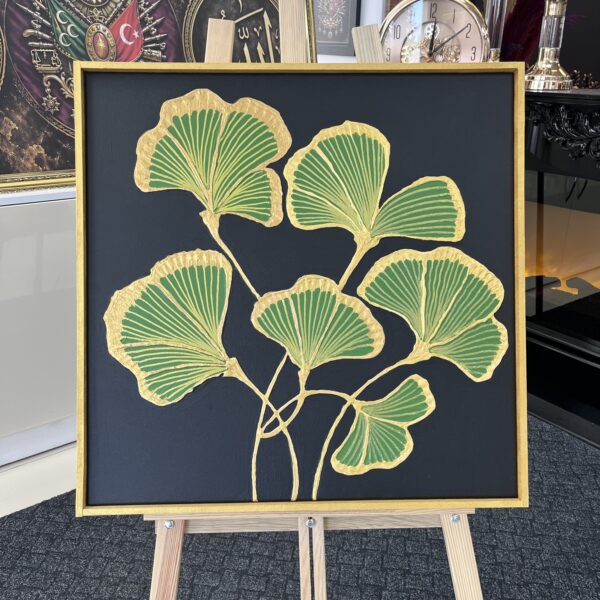 66x66 Ahşap Gold Çerçeveli Özel Dokulu Soyut Çiçekler Dekoratif Kanvas Tablo - ART8005